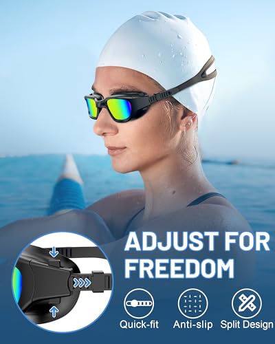 Zeligerstar Black Polarized Swim Goggles with Anti-Fog & UV Protection - Electroplated Gold