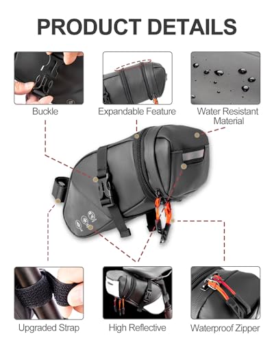Expandable Waterproof Bike Seat Bag - Black, 1.5-2L