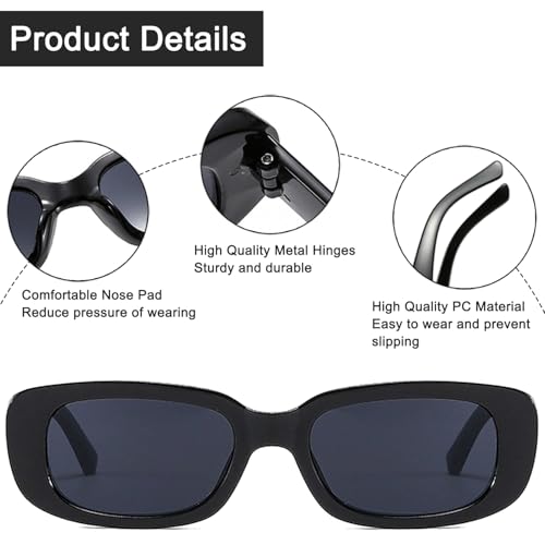 Retro Y2K Rectangle Sunglasses - 2 Pack Black Frame/Grey Lens