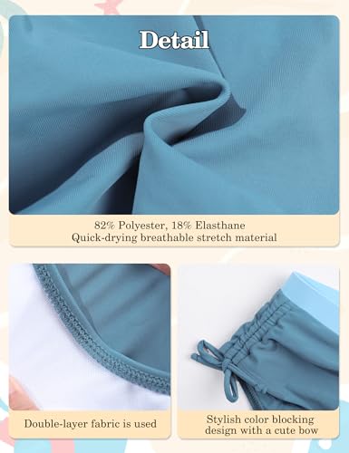 Girls 3PCS Color Block Bikini Swim Set - Dark Blue & Light Blue, 15-16 Years