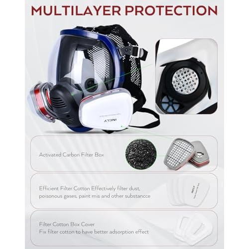 INCLY Full Face Dust Mask, Safe Face Masks Cover Reusable for Against Smoke, Dust, Chemical, Paint, Sanding, Welding, Vapors, Logging