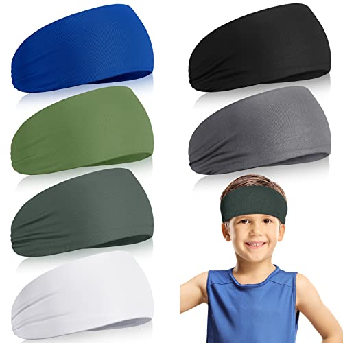 Breathable Kids Sweatbands - 6 Pcs Solid Color Headbands for Sports