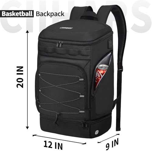 Basketball Backpack with Ball Holder & Shoe Compartment - Black