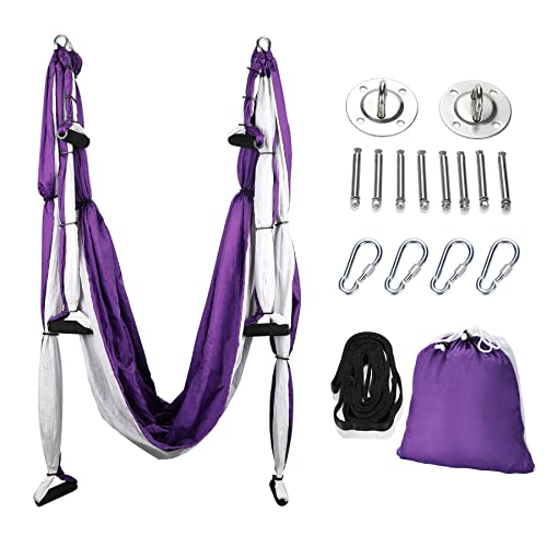 Aerial Yoga Swing Kit - Strong Yoga Hammock with Ceiling Mount - Purple