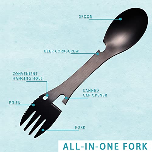 5-in-1 Stainless Steel Spork - Camping Utensil with Can Opener - Black