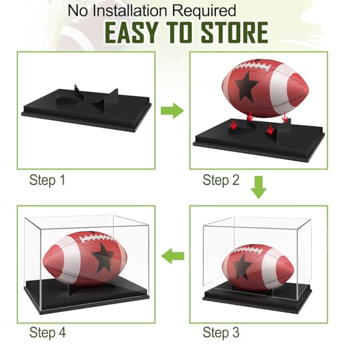Football Display Case with Black Wood Base - Acrylic Holder for Autographed Footballs