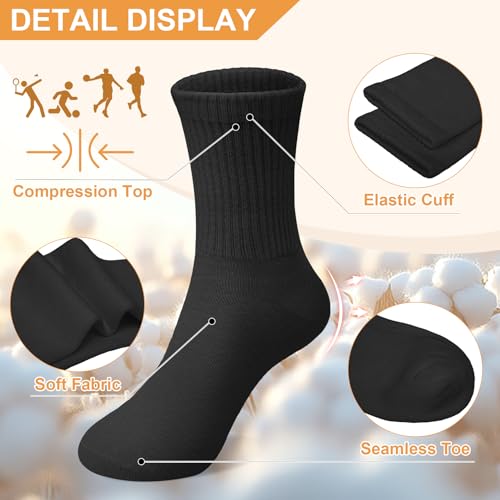 Athletic Cotton Crew Socks for Kids - Black, 9-12 Years