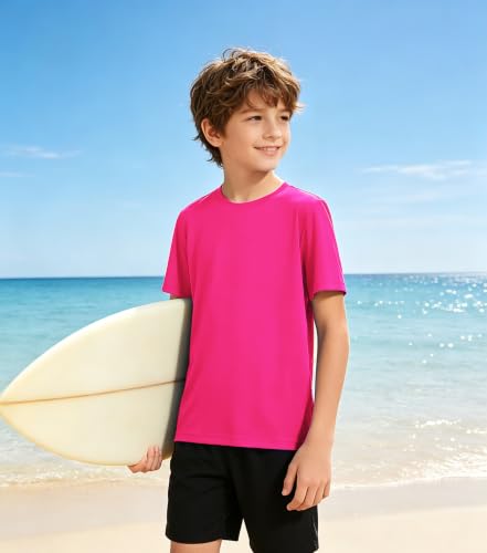 Neon Pink Kids Rash Guard UPF 50+ Dry Fit Shirt - 12 Years