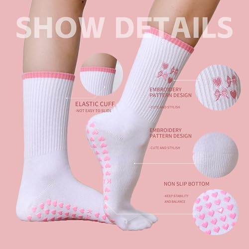 Non-Slip Pilates Socks with Grips for Yoga, Barre & Ballet - Heart Pattern