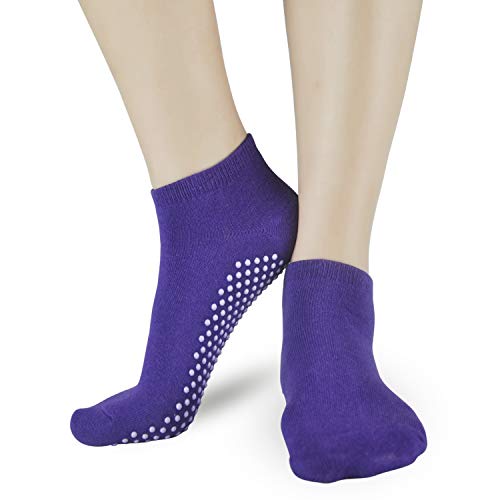 Non-Slip Grip Socks for Women - 4 Pack in Black, Grey, Purple, Red