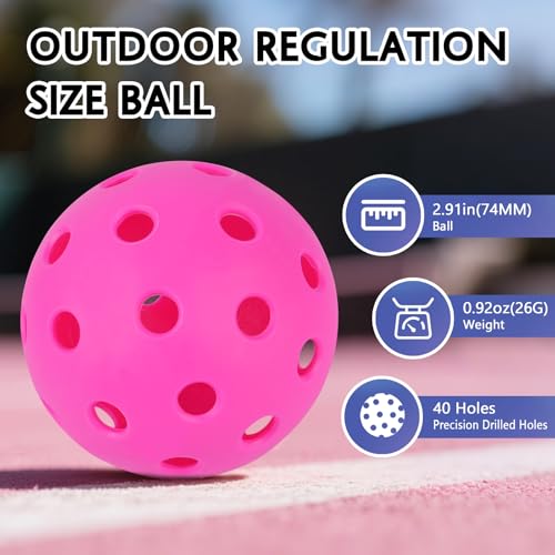 Ailanfei Pink Pickleball Balls 12 Pack - High Bounce, Crack-Resistant, USAPA Standard, with Bag