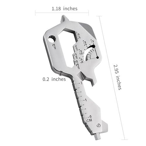 20 IN 1 Key Shaped Multitools, Key Shaped Pocket Tool, Stainless Steel Utility Gadget, Gift for Men, Everyday Carry, Automotive, Home Improvement, Bottle Opener, Screw Driver, Silver, 1 Pcs