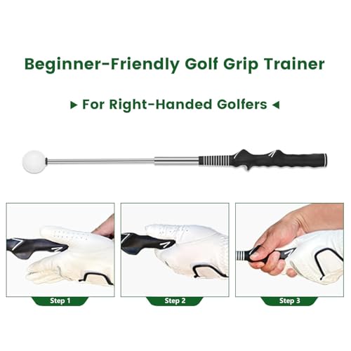 Right-Handed Retractable Golf Swing & Grip Trainer with Click Feedback