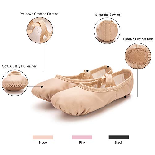 Ballet Shoes for Girls & Toddlers - Leather Yoga Slippers, Size 1.5 Little Kid / Nude