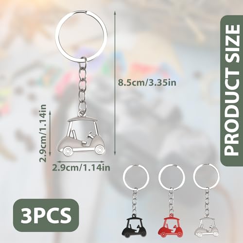 3 Pcs Metal Golf Cart Keychain Set - Durable Zinc Alloy Golf Gifts