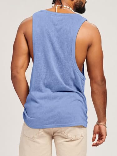 Runcati Men's Workout Tank Top - Sleeveless Gym Fitness Shirt, Large Sky Blue