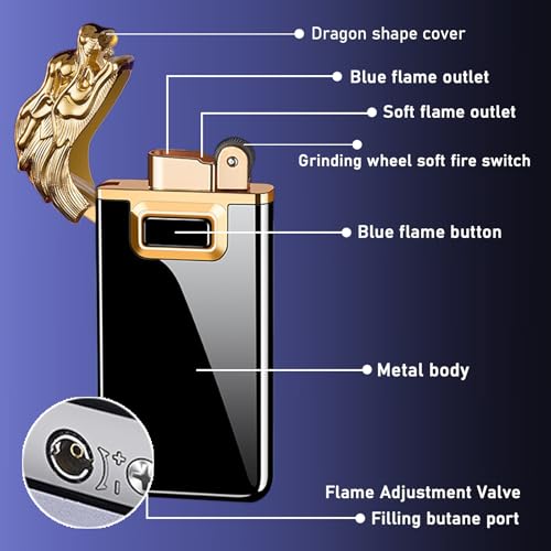Magic Dragon Dual Flame Torch Lighter - Refillable Windproof Design, Black Ice