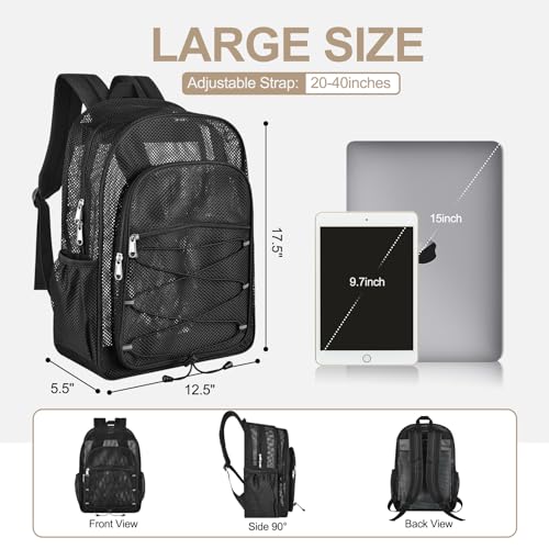 Busiuw Heavy Duty Mesh Backpack Black 20L Large Capacity Sports & Travel Bag