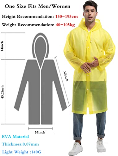 Reusable 2PCS Rain Ponchos for Adults - Yellow Rain Jackets