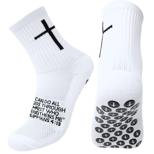 Youth Anti-Slip Soccer Socks with Cross & Philippians 4:13 - US Size 5-10