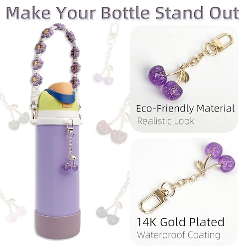 Silicone Boot & Handle Strap Set with Cherry Charm for Owala 40 oz - Purple