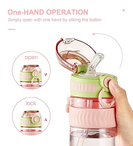 TKK Kids 18 oz Pink Water Bottle with Silicone Straw & Leak-Proof Lid