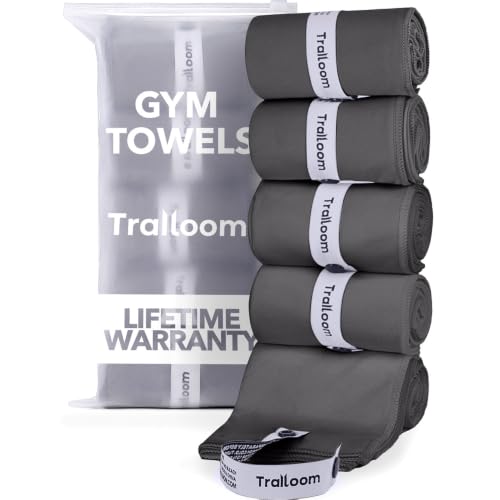Trailoom Microfiber Gym Towels – Quick-Dry, Highly Absorbent, Odor-Free (Dark Gray) – Set of 5