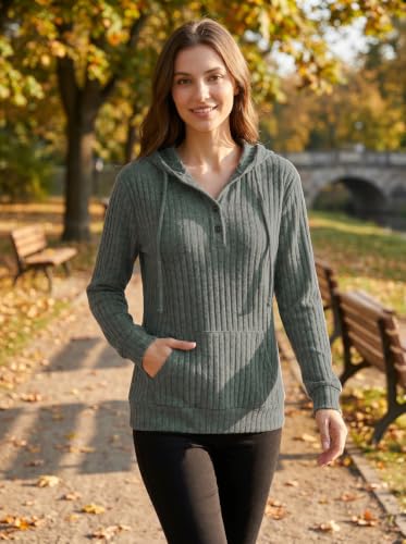 Oversized Women's Fall Hoodie Sweater with Pocket - Large Green