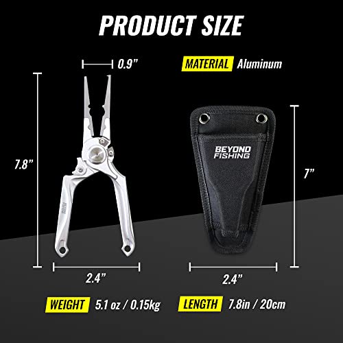 Beyond Braid Silver Aluminum Fishing Pliers with Tungsten Cutters, Saltwater Resistant, Sheath