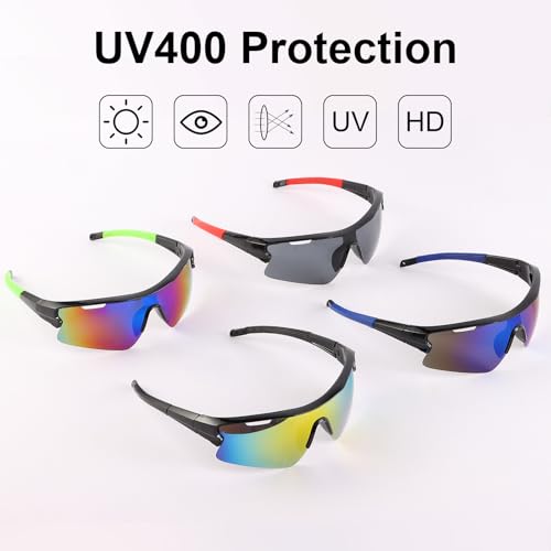 ANLIOTO 4 Pack Youth Baseball Sunglasses UV Protection Sports Glasses for Men Women