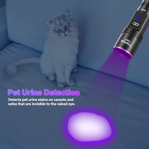 365nm Black Light UV Flashlight 30W Rechargeable with LCD Display - TrixHub (Black, 1 Pack)