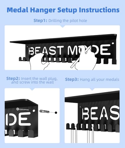 Medal Hanger Wall Rack Organizer - Multi-Functional for Ribbons & Awards - Beast Shelf