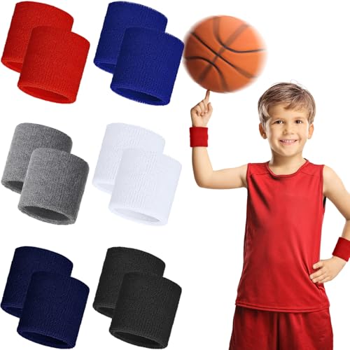 12 Pcs Absorbent Sweat Wristbands for Sports - Black, White, Gray, Red, Dark Blue, Navy Blue