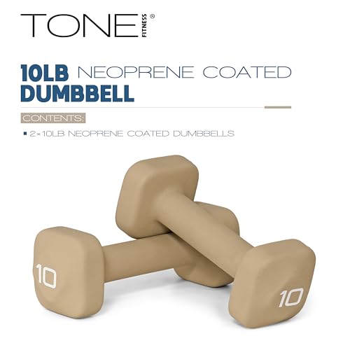 Beige 10 lb Neoprene Dumbbell Pairs with Anti-Roll Square Head - Tone Fitness
