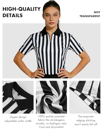 Women's Referee Shirt - Black & White Zipper Jersey - Large