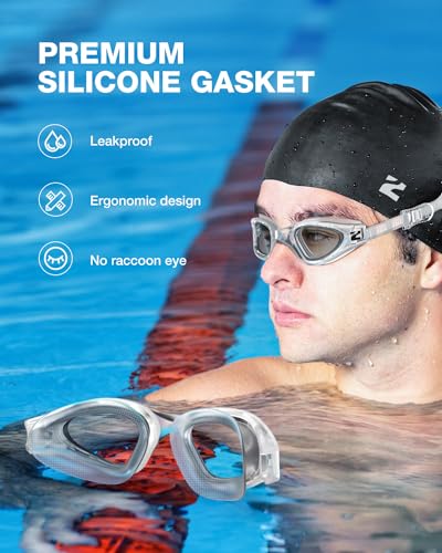 ZIONOR G1 Air Swim Goggles Adult Mirrored & Clear Frame, Clear Lens - A3