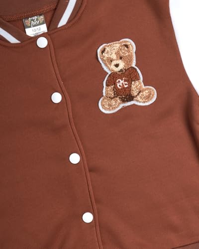 Girls Sweatpants Set - 2 Piece Fleece Varsity Jacket & Pants - Brown/White Bear / 7-8