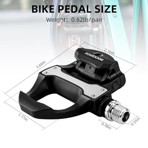 ROCKBROS SPD-SL Clipless Road Bike Pedals Nylon Black, 93mm x 60mm, L/R + 6 Spacers