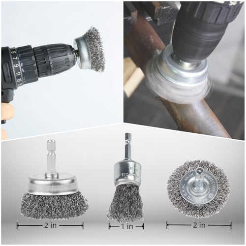 10 Pack Wire Brush for Drill, Carbon Steel Wire Wheel Brush, Cup Brush, Pen Brush Set with 1/4-Inch Hex Shank for for Cleaning Rust, Stripping and Abrasive