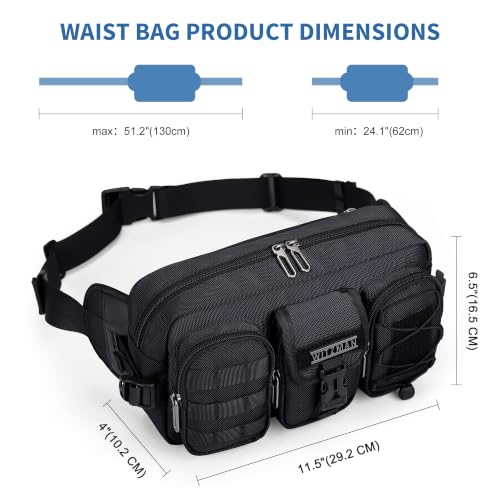 WITZMAN Fanny Pack for Men Black Travel Waist Bag with Multi-Pockets