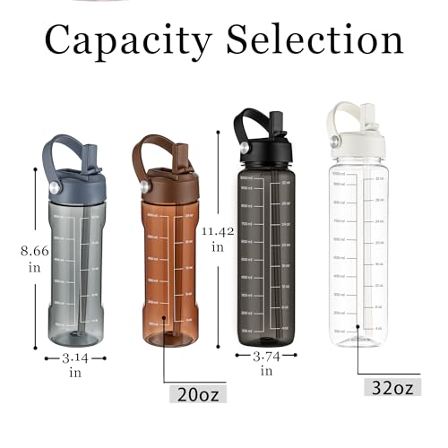 GOPPUS 32oz Clear White Water Bottle with Flip Straw, BPA-Free Tritan, Leakproof & Lightweight