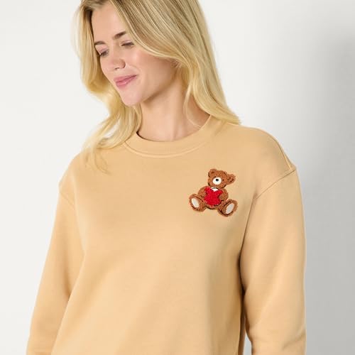 Relaxed Fit Women's Drop Shoulder Crewneck Sweatshirt - Light Camel, X-Large
