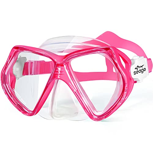 Kids Swim Goggles with Nose Cover - Anti-Fog Tempered Glass, Red