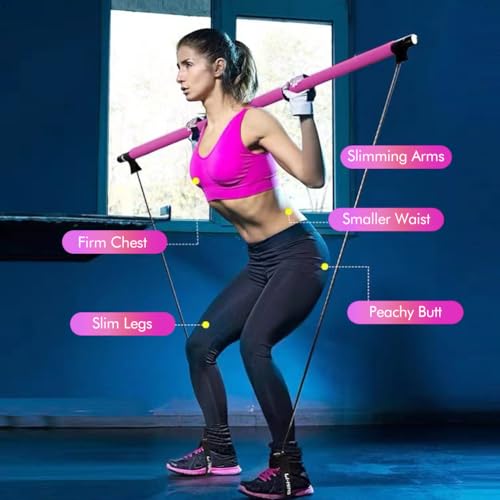 Pilates Bar Kit with Resistance Bands - Pink Home Workout Equipment