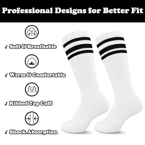 Youth Knee High Soccer & Baseball Socks - Neon Green, Black/White, White/Black, Blue/White (3-6 Years)