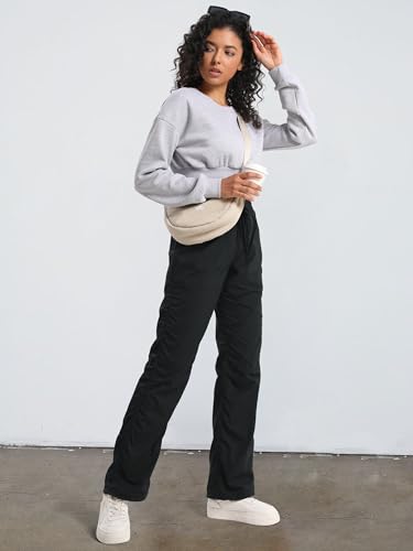 SEVEGO Women's Black 32 Inseam Lightweight Dance Studio Pants Ruched Workout Activewear
