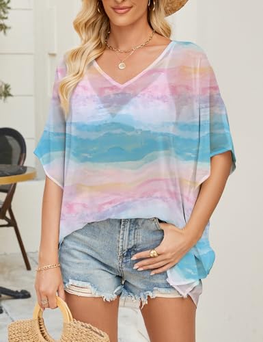Women's Side Slit Chiffon Tunic V Neck Casual Top - Large