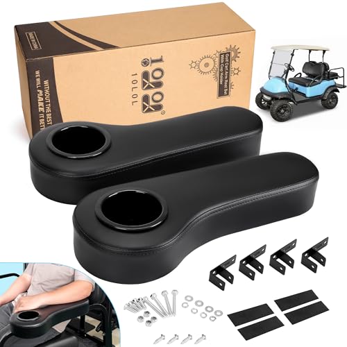 Golf Cart Rear Seat Arm Rest Set with Cup Holder - Black