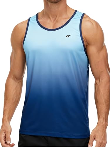 EZRUN Men's Quick Dry Tank Top Pack of 3 - UPF 50+ Sweat-Wicking Gym Shirts, Large, Gradient Blue/Sapphire/Grey