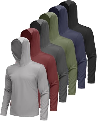 Men's UV Protection Long Sleeve Rash Guard SPF Lightweight Quick Dry for Outdoor Fishing & Hiking - Black, Wine, Dk. Gray, Lt. Gray, Navy, Olive - Large
